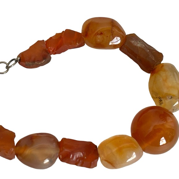 Marbled Carnelian Round Beaded Stone Necklace Gold Hardware - Picture 2 of 7